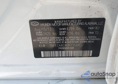 2013 Hyundai Sonata Limited from USA, damaged, VIN 5NPEC4AC4DH796645